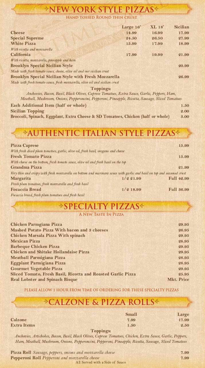 Pizza Time Caffe Menu, Menu for Pizza Time Caffe, Parkland, Miami