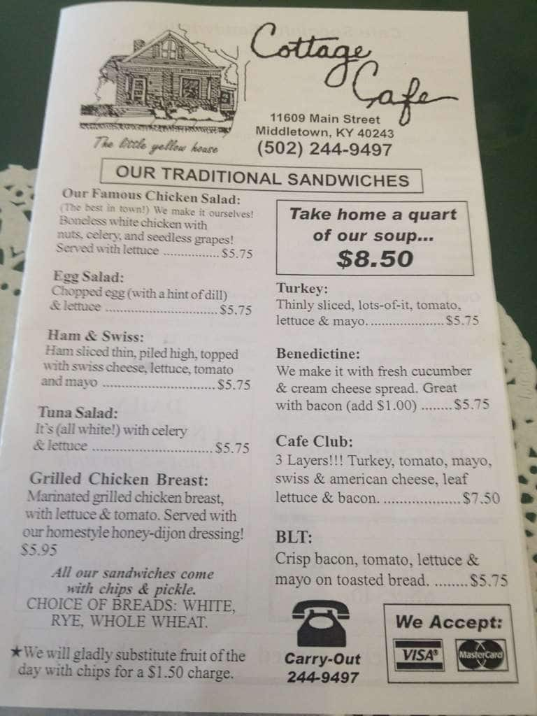 Cottage Cafe Menu Menu For Cottage Cafe Middletown Louisville