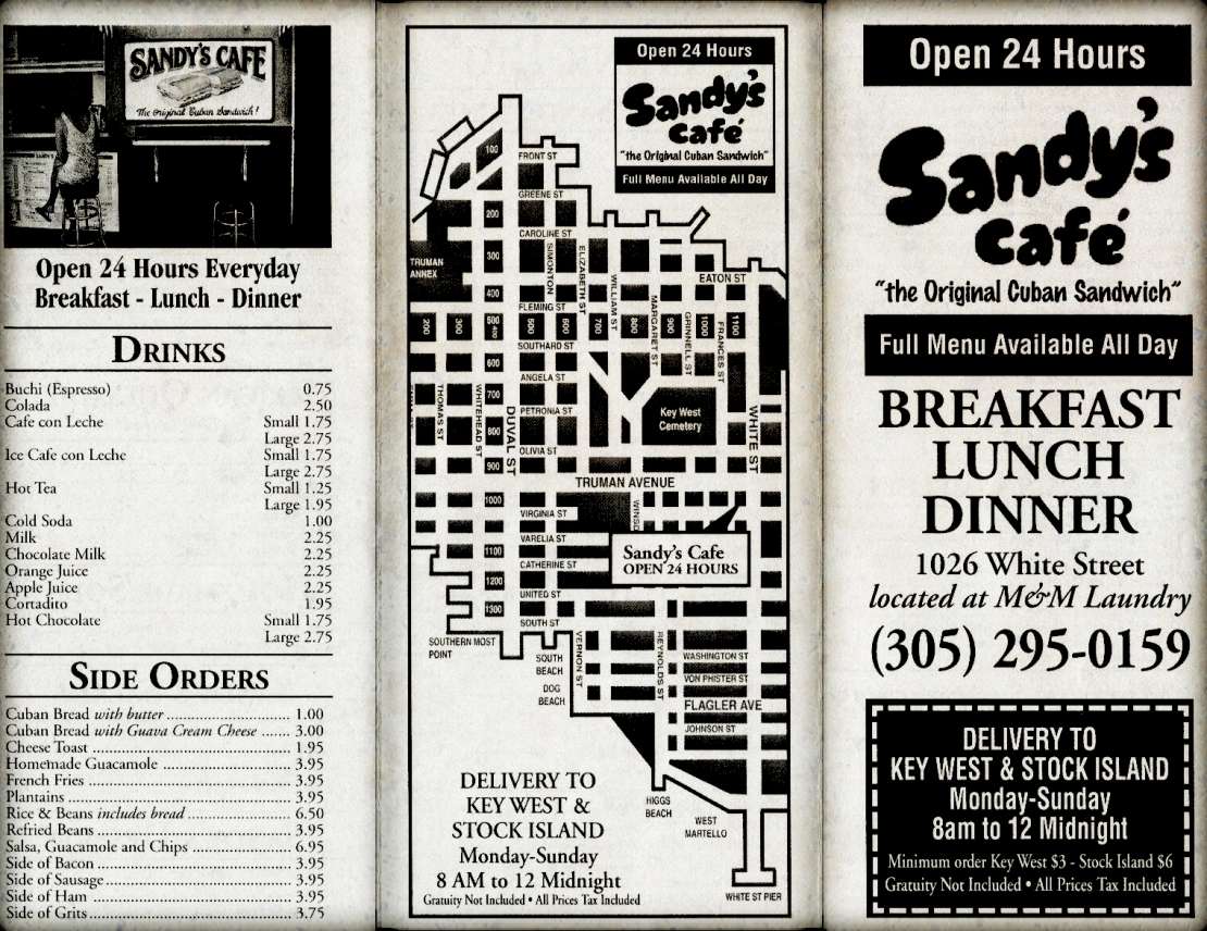 Sandy's Cafe Menu, Menu for Sandy's Cafe, Key West, Florida Keys