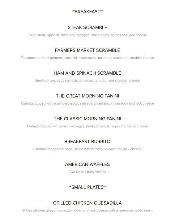 The Great Room Cafe Menu, Menu for The Great Room Cafe, Redondo Beach