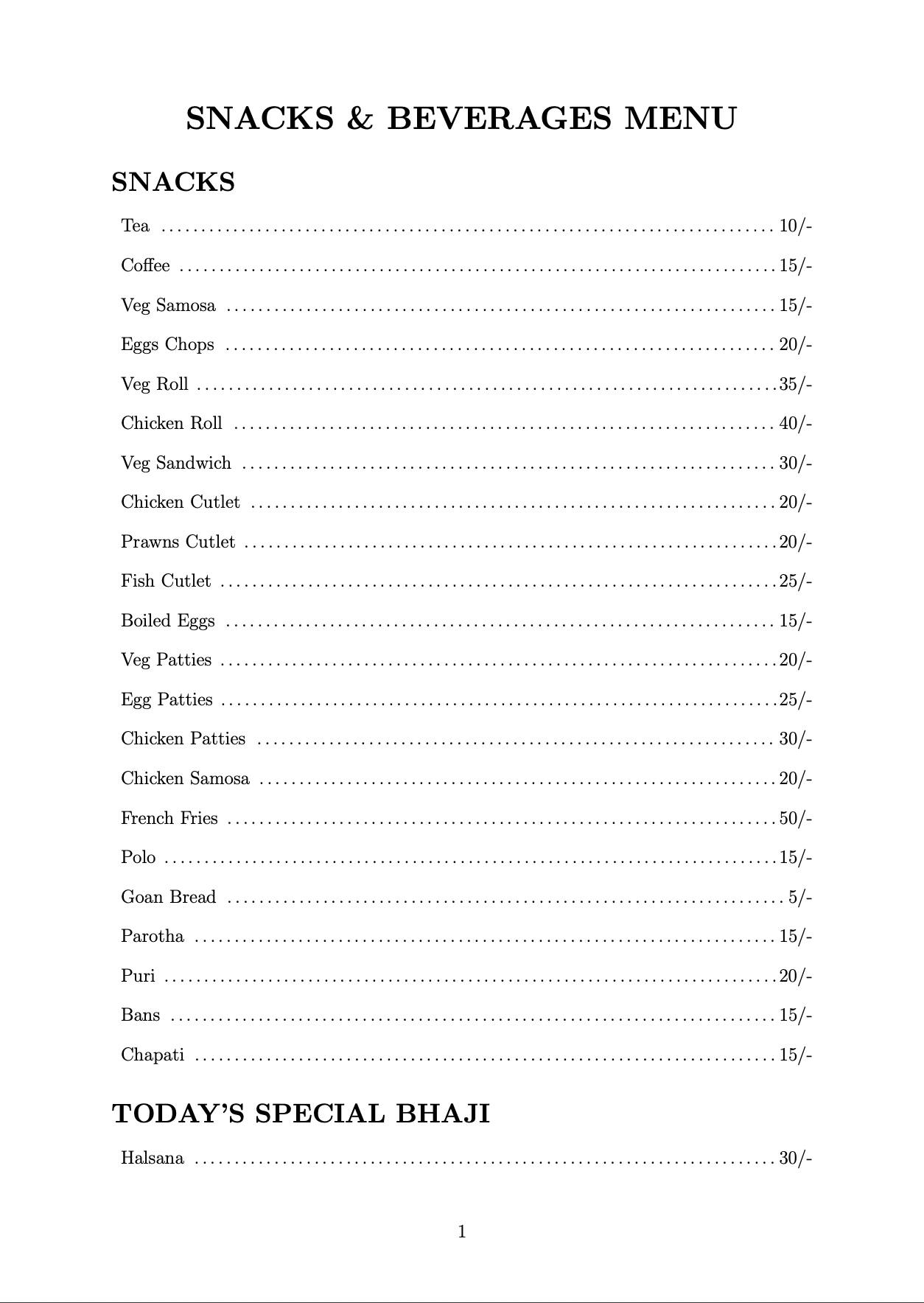 Menu of Peshwa Paratha Pure Veg, Baga, Goa