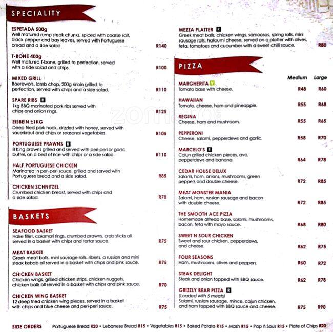 Menu at Captains Beer Garden restaurant, Krugersdorp