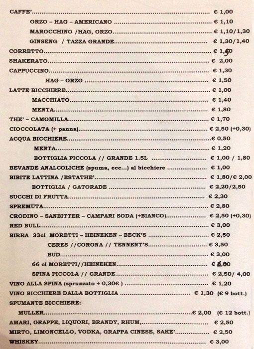 Menu di MaLù Bar 