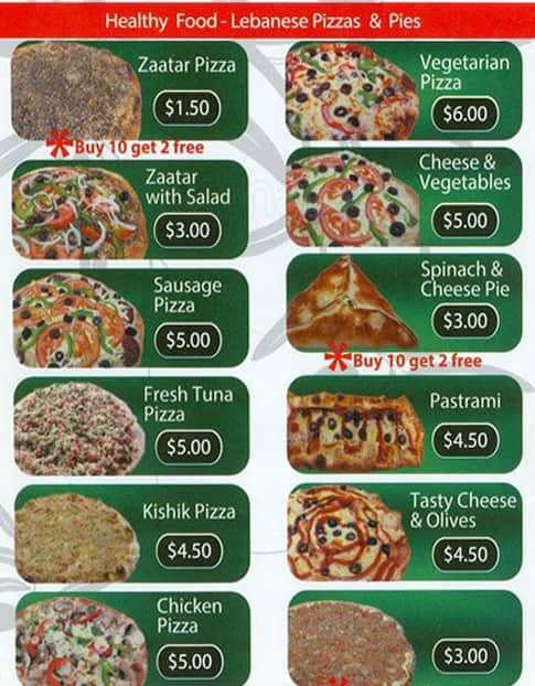 Menu at Tabets Bakery, Mill Park