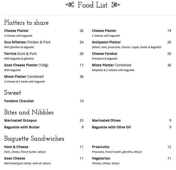 Whisper Wine Bar menu, Menu restauracji Whisper Wine Bar, Fremantle