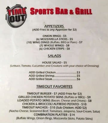 time out sports bar and grill marengo il menu