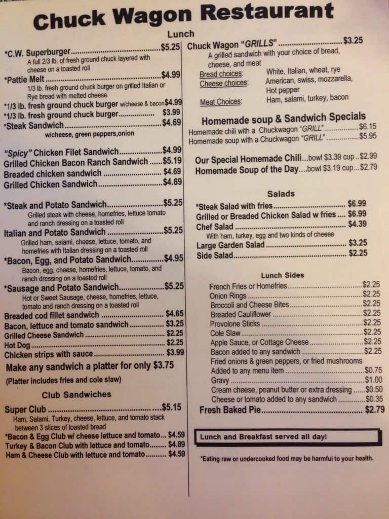 Menu at Chuck Wagon Restaurant, Centerville, 680 National Pike W