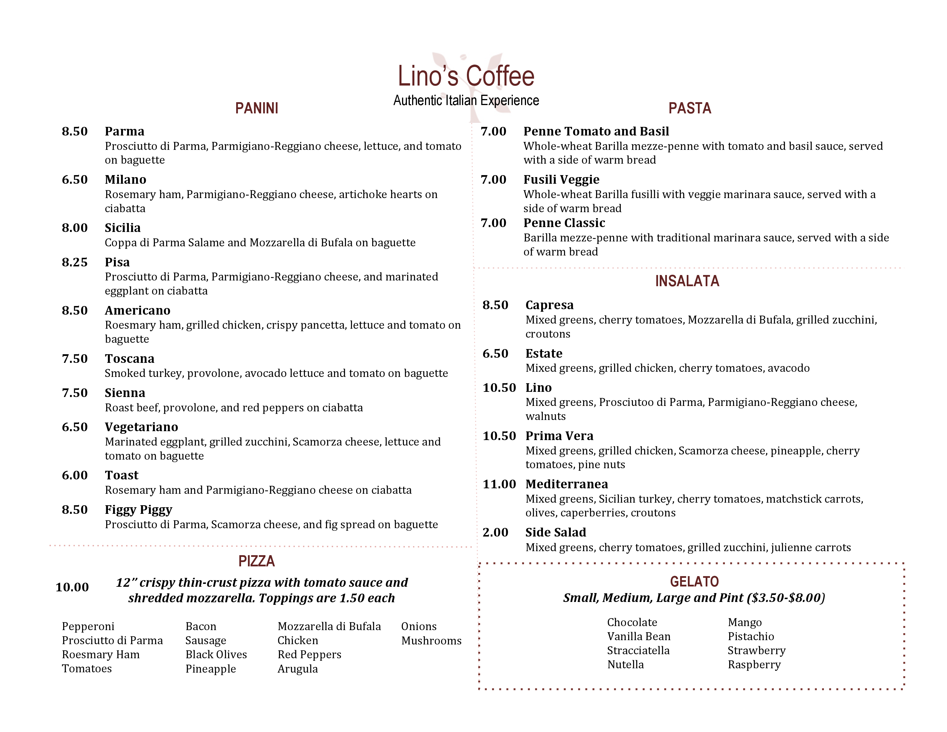 Lino's Coffee Menu, Menu for Lino's Coffee, West, Indianapolis