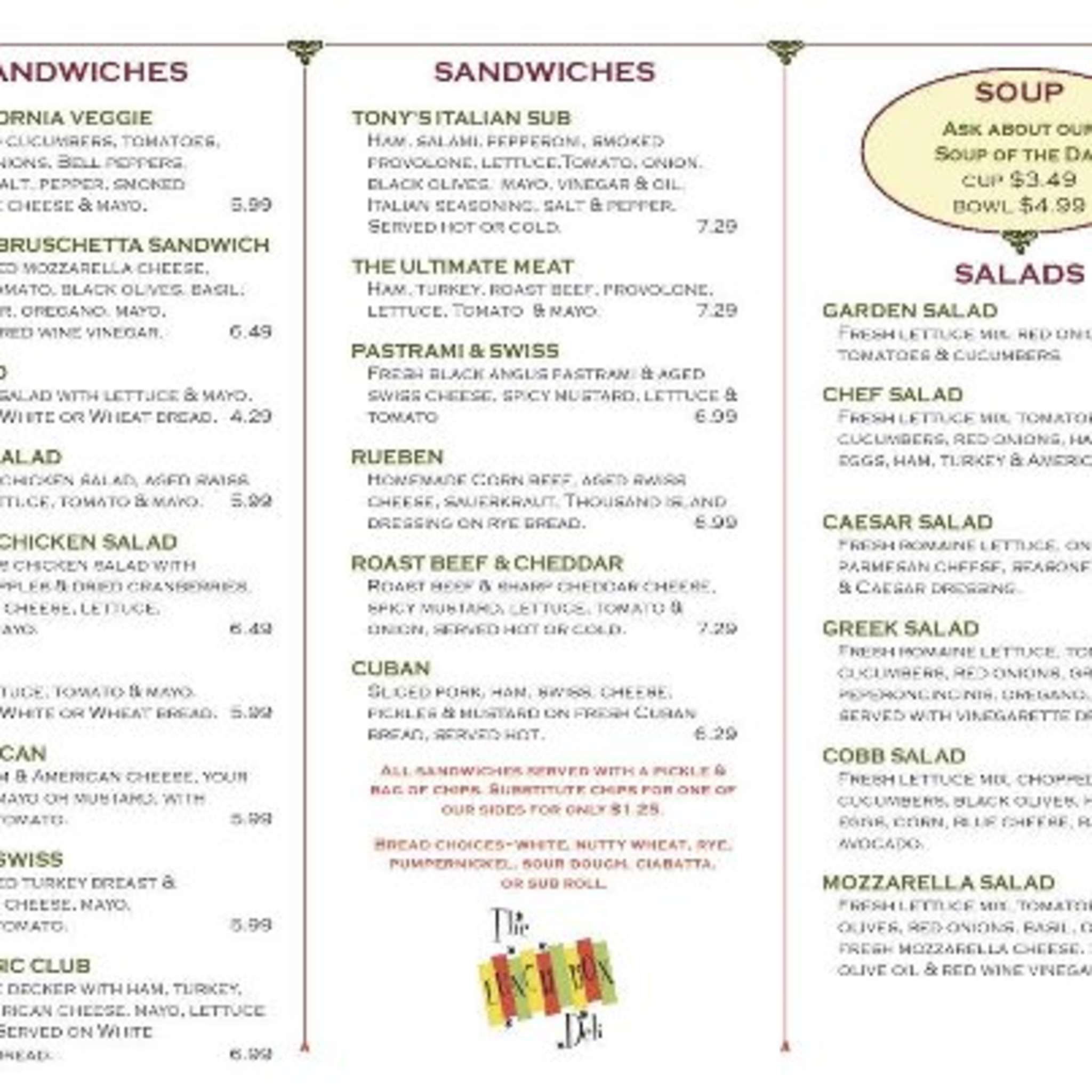The Lunch Box Deli Menu Menu For The Lunch Box Deli Orange Park 