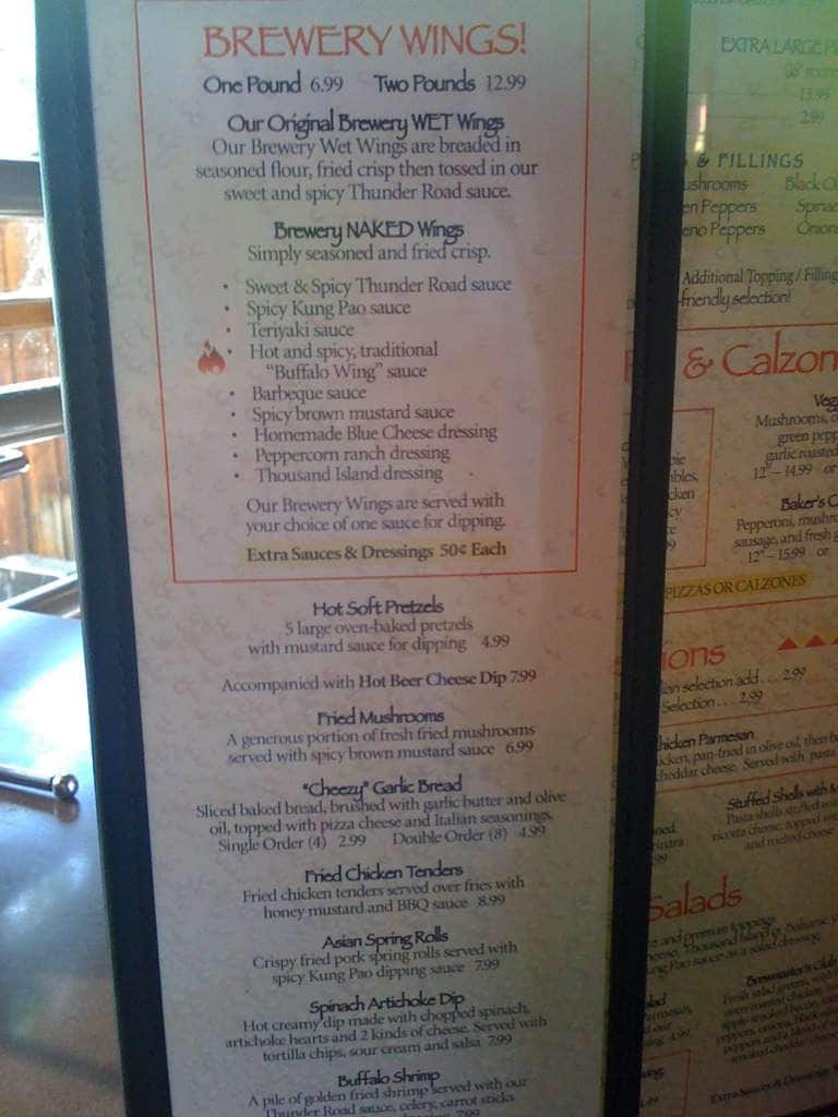 Smoky Mountain Brewery a Knoxville Foto del Menu con Prezzi Urbanspoon/Zomato