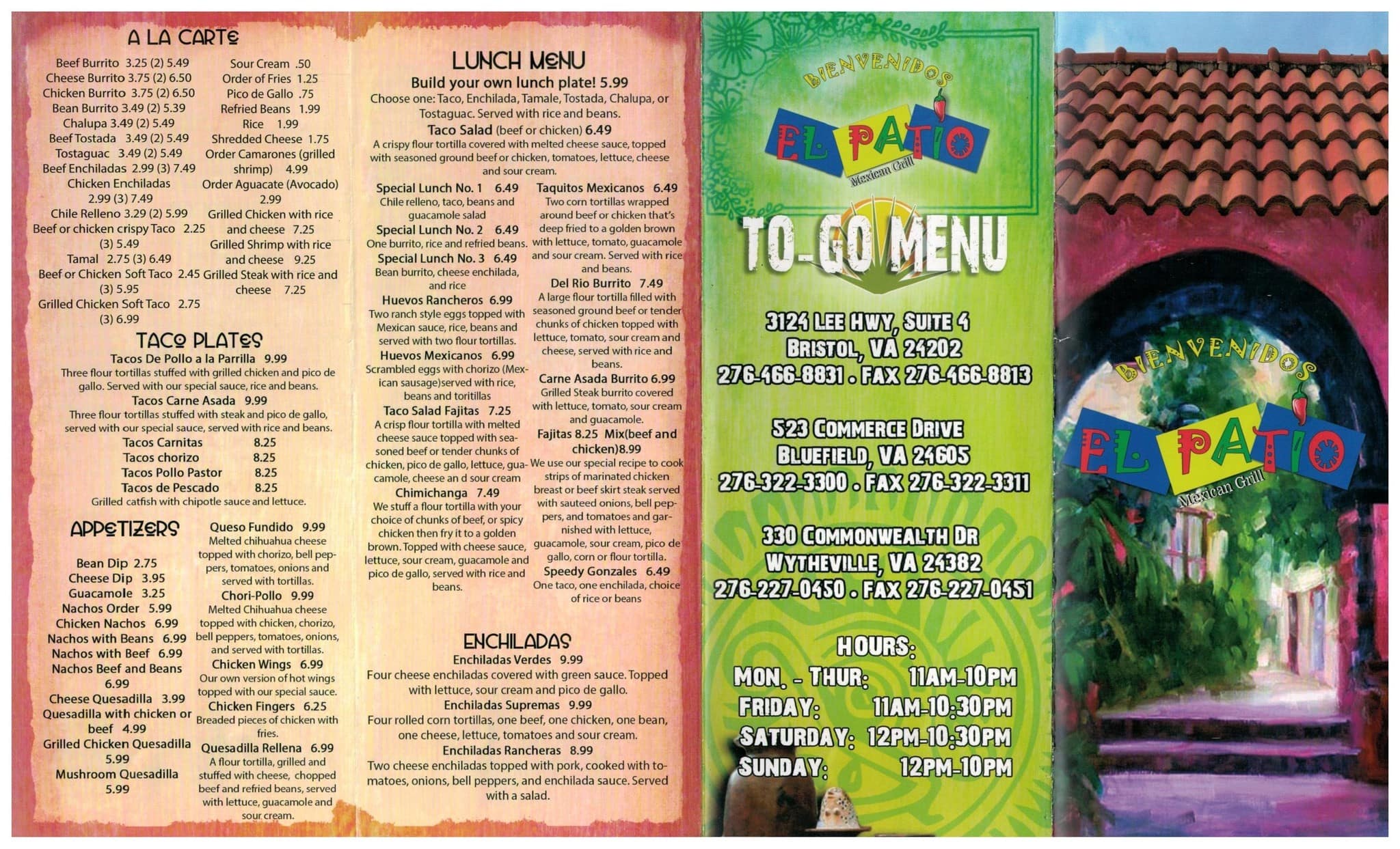 El Patio Mexican Grill Menu, Menu for El Patio Mexican Grill, Bristol