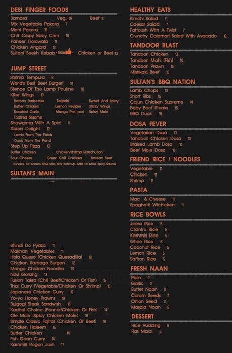 Menu At Sultan S Kitchen Restaurant Edmonton