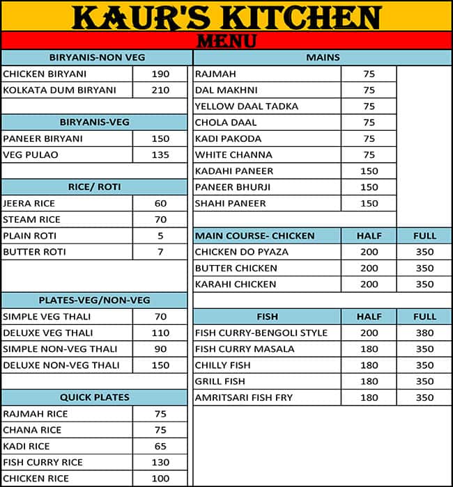 Kaur S Kitchen Menu Menu For Kaur S Kitchen Ambala Road Zirakpur