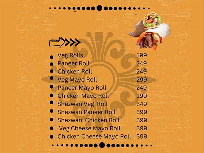 Menu of Rolls Apart, Mahakali, Mumbai