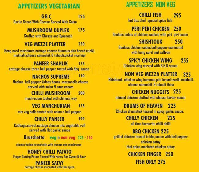 The Hot Box Cafe Menu Menu For The Hot Box Cafe Punjabi Bagh New Delhi