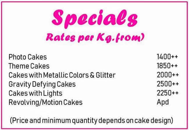 The cake studio menu