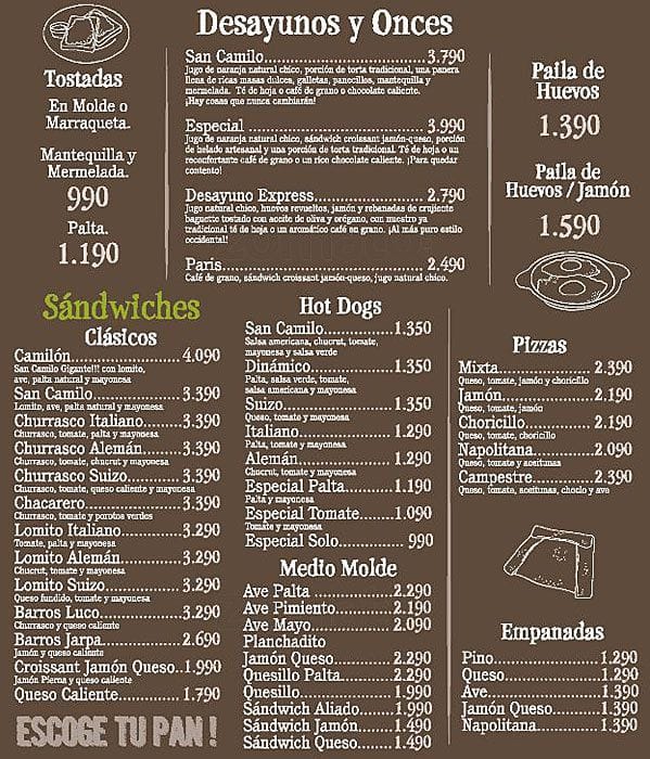 San Camilo Menu,Menú para San Camilo, Santiago Centro 