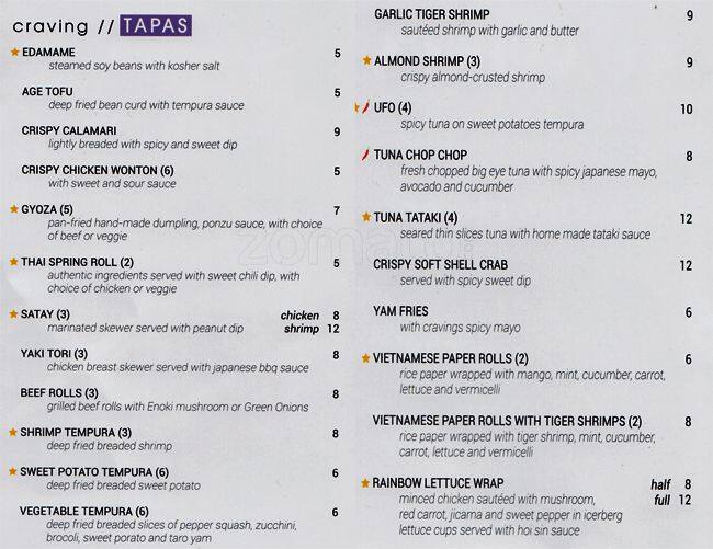 Cravings Asian Cuisine menu