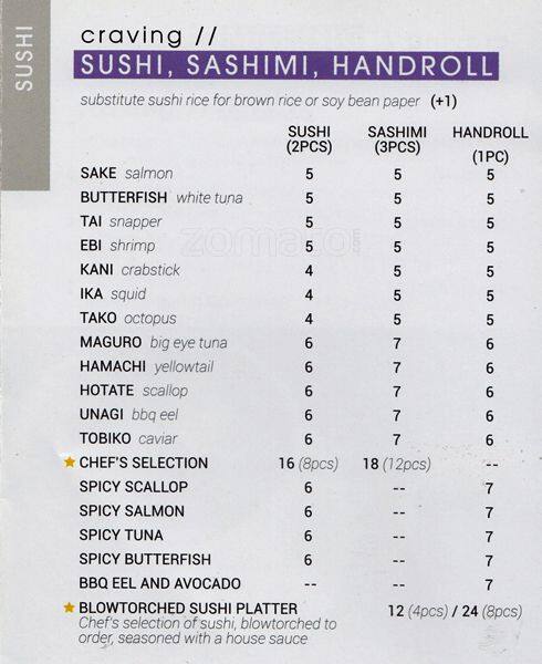 Cravings Asian Cuisine menu