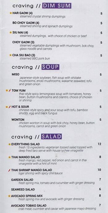 Cravings Asian Cuisine menu