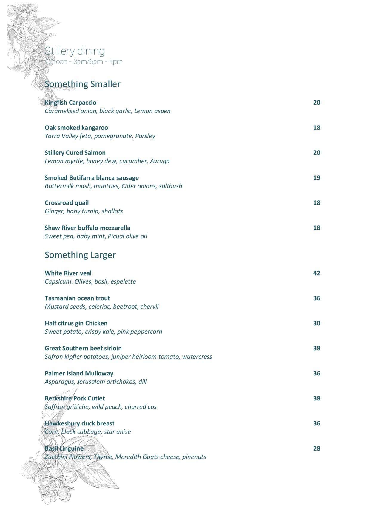 Menu at Stillery pub & bar, Double Bay