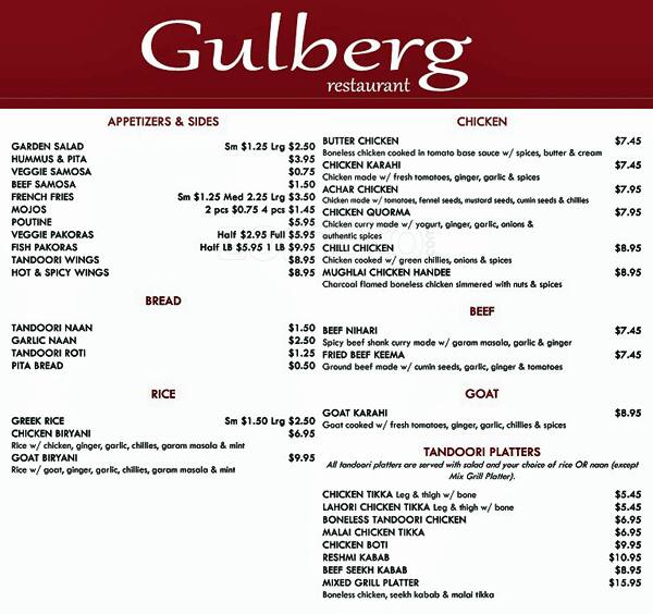 Gulberg Tandoor & Donair menu Urbanspoon/Zomato