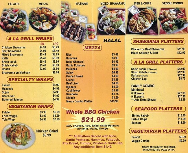 Menu at Shawarma fast food, Ottawa