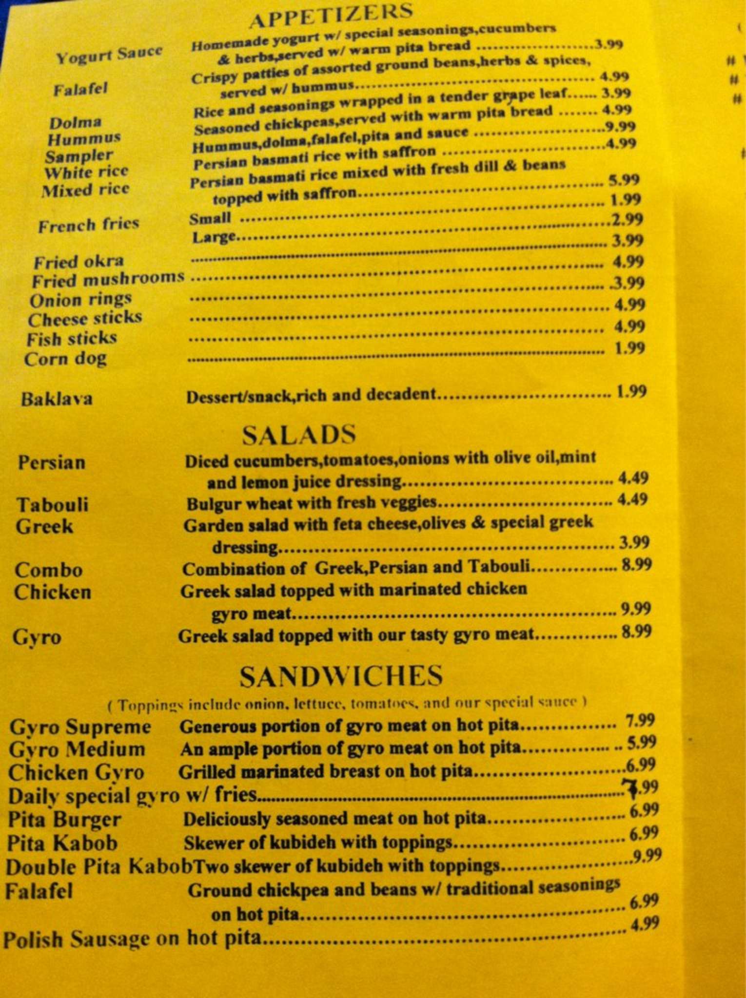 Menu at Ole Town Gyros & Kabob restaurant, Norman