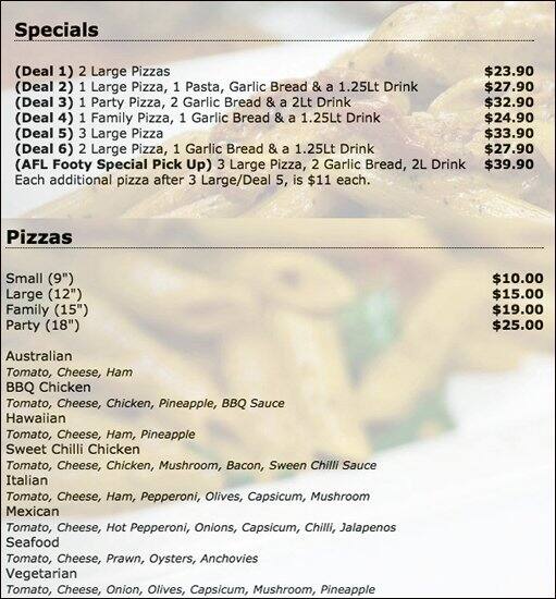 Morphett Vale Pizza Pasta Menu Urbanspoonzomato