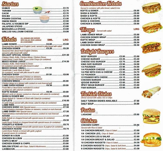 Delight Kebab & Cafe Restaurant Menu Zomato UK