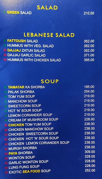 Carter’s Blue Restaurant menu