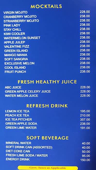 Carter’s Blue Restaurant menu