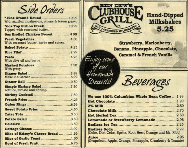 Menu at Ben Dews Clubhouse Grill,