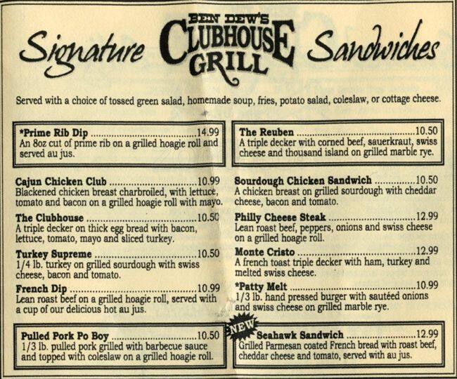 Menu at Ben Dews Clubhouse Grill,