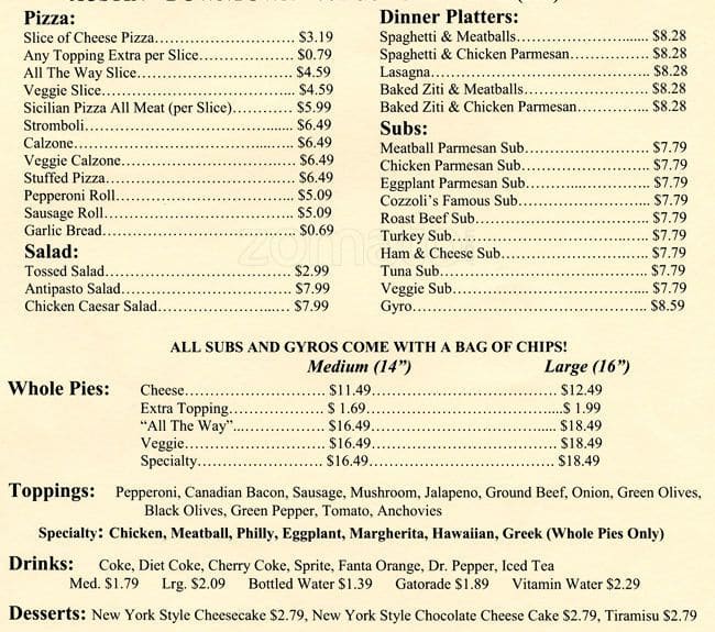 Cozzoli's Pizza Menu, Menu for Cozzoli's Pizza, Downtown, Austin ...