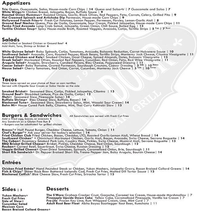 Cedar Door Patio Bar Grill Menu