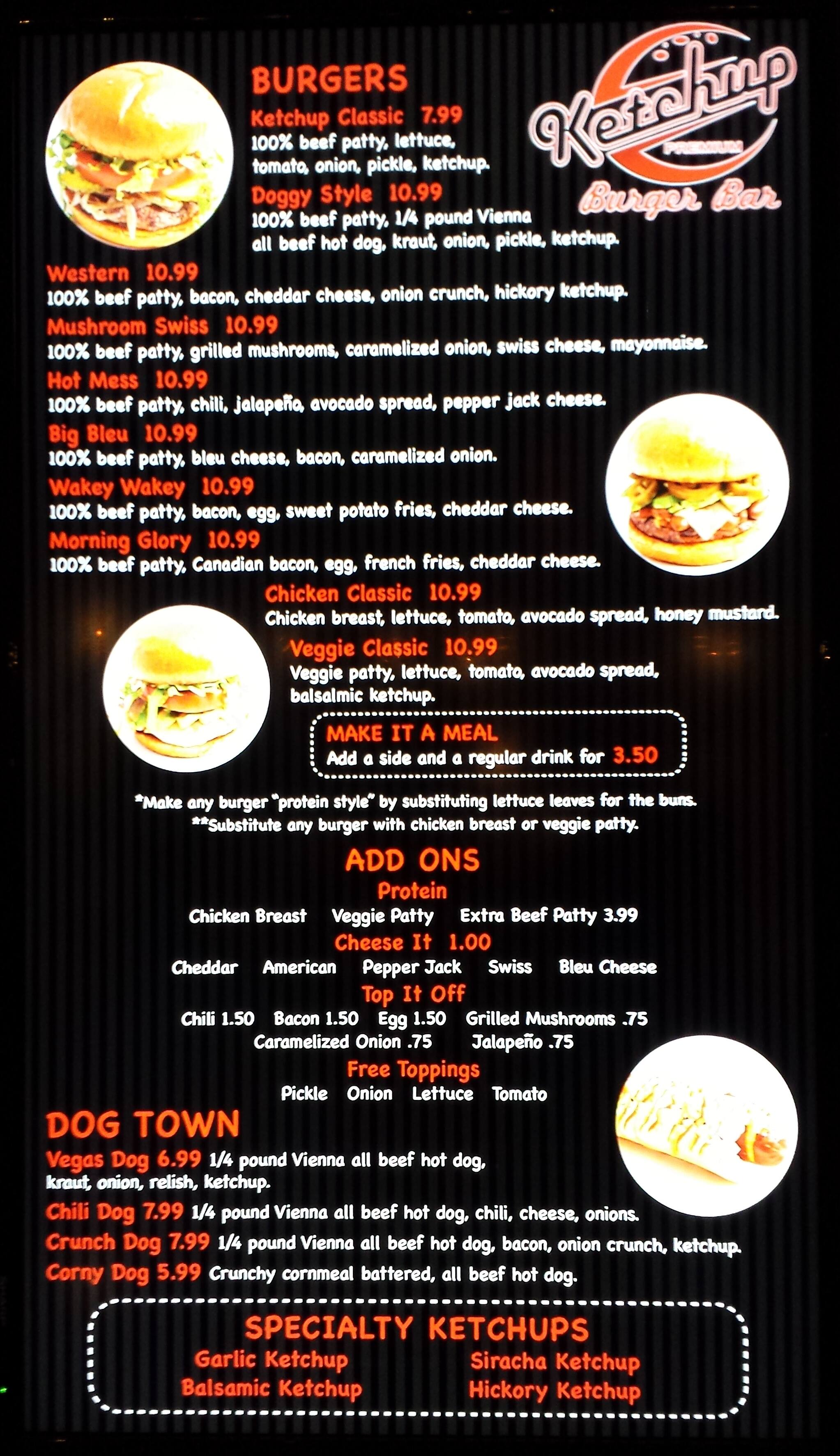 Menu at Ketchup Premium Burger Bar, Las Vegas