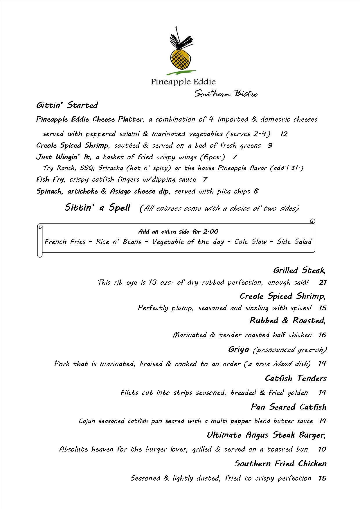 Pineapple Eddie Southern Bistro Menu Urbanspoon/Zomato