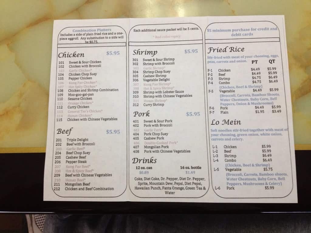 Menu at Hunan Palace Express restaurant, North Little Rock