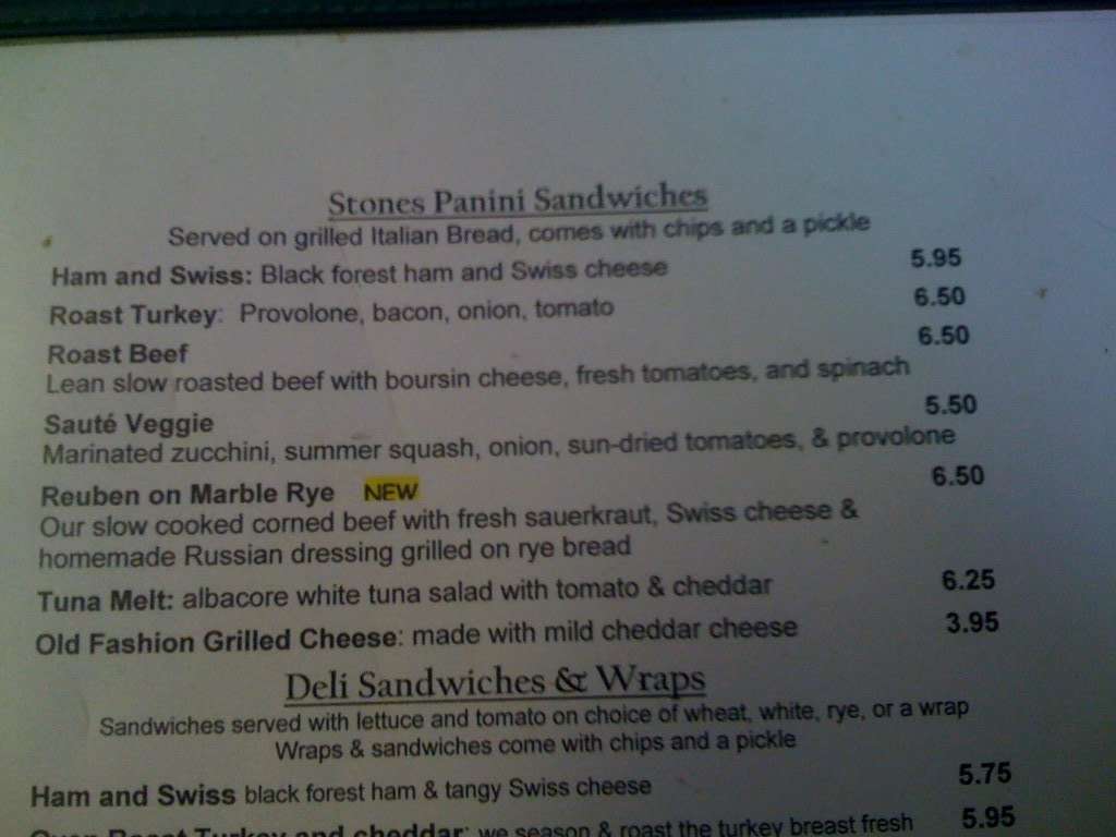 Menu at Stones Cafe & Bakery, North Yarmouth