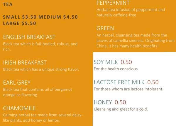 Coffee Cow menu