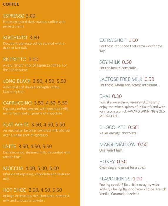 Coffee Cow menu