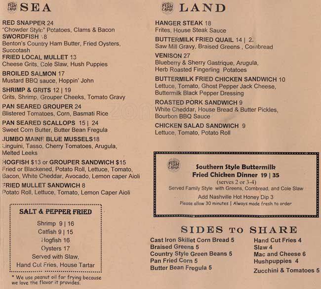Menu at Hog Island Fish Camp Seafood Restaurant & Bar, Dunedin