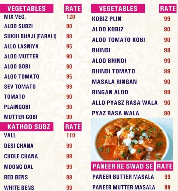 Gujarati Food Menu