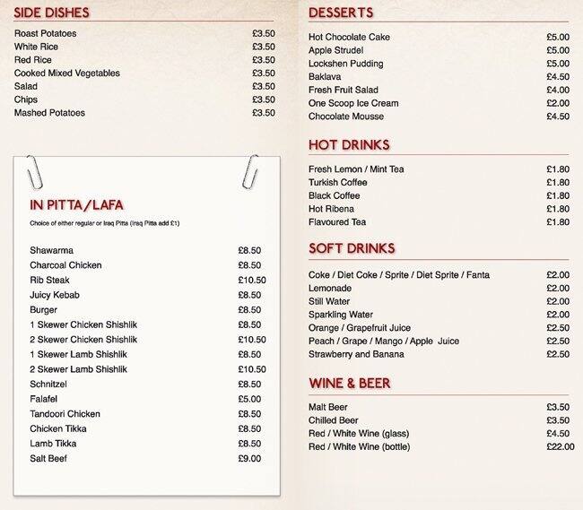 Menu at Sami's fast food, Edgware, 313 Hale Ln