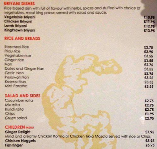 Menu at Ginger Restaurant, Edinburgh, 11 S College Street