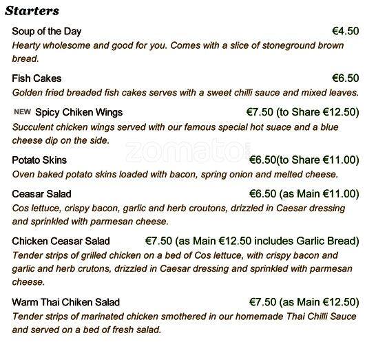 The Watermill Menu, Menu for The Watermill, Raheny, Dublin Zomato Ireland