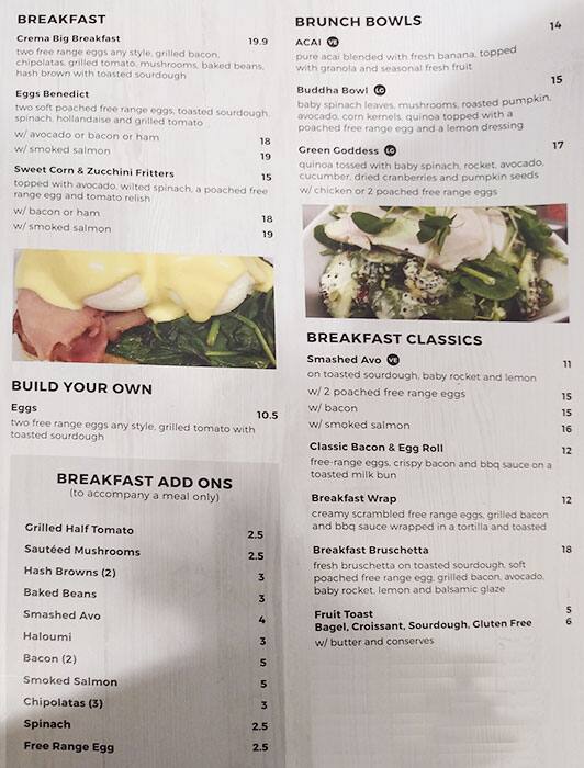 Crema Espresso Menu, Menu for Crema Espresso, North Lakes, Brisbane