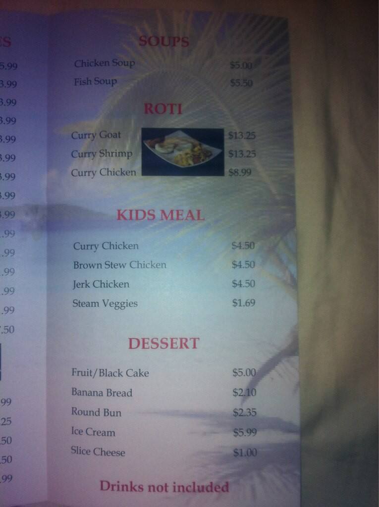 Menu at Irie Caribbean American restaurant, Woodbridge