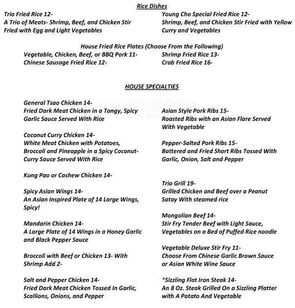 Trio Lounge menu